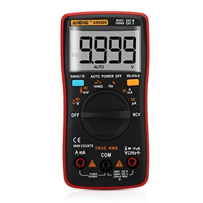 Imagen de ANENG Multímetro digital mano 9999 RMS Verdadero Voltaje de CA/CC Continuidad del Medidor Electrónico, Frecuencia, Pruebas Diodos, Transistores, Probador Temperatura Pantalla LCD（AN8009）