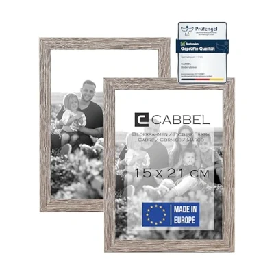 Imagen de CABBEL paquete doble (juego de 2) marco DIN A5 15x21 cm, Roble Oscuro, madera MDF resistente, plexiglás inastillable, para colgar y colocar, ideal fotos / imágenes collage