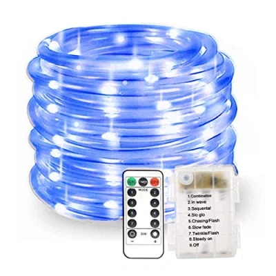 Imagen de KINGCOO 100 LED Cadena de Luces Cuerda, Impermeable 10M 8 Modos Manguera Guirnalad Luciérnaga Batería Operado Strip Hadas para Decoración Navidad Fiesta Boda Jardín (Azul)