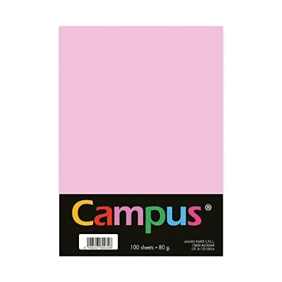 Imagen de Campus Papel de colores A4 100 Unidades, 80g/m², 210 x 297 mm. Papeles con tacto suave, perfectas para encuadernación, oficina, dibujo y manualidades. Color Rosa