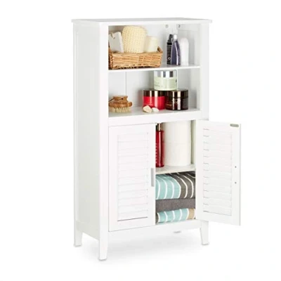 Imagen de Relaxdays Lamell Armario de Baño, Bambú, Blanco, 50x25.5x92 cm