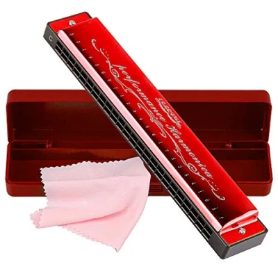 Imagen de Armónica en Do Harmonica 24 hoyos Clave de C Órgano bucal Polifonía diatónica Harmónico Arpa con estuche para blues Folk Jazz Pop adultos, niños, principiante, regalo