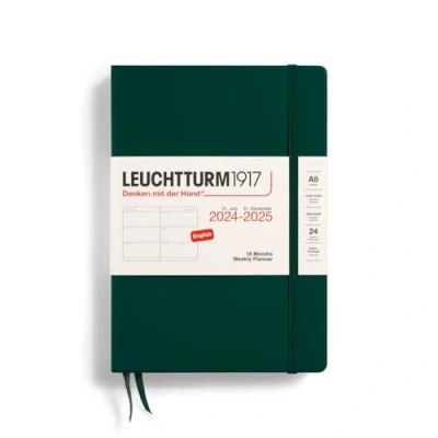 Imagen de LEUCHTTURM1917 370722 Agenda semana vista Medium (A5) 2025, 18 meses (07.2024 12.2025), Tapa Dura, Forest Green, Inglés