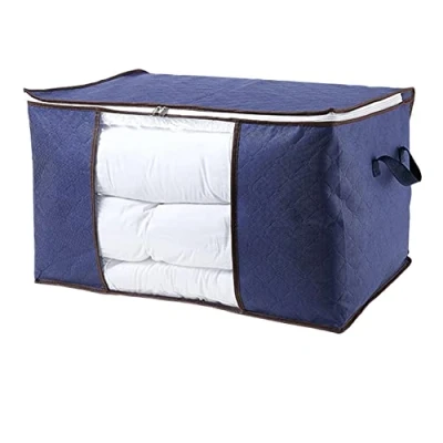 Imagen de Bolsa de Almacenamiento Ropa Grande Capacidad, Caja Almacenaje con Asa Reforzada y Cremallera Robusta para Edredones, Mantas, Bolsas Transpirable (Azul, 60x43x35cm)