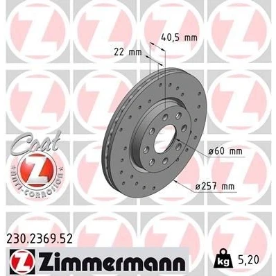 Imagen de ZIMMERMANN SPORT COAT Z 230.2369.52 Disco de freno 257 22 8/4 4 100 ventilación interna, perforado revestido OPEL: Corsa D Hatchback