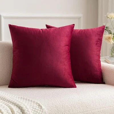 Imagen de MIULEE Funda de Cojines Navidad Terciopelo Sofá Almohada Decorativo para Silla Cama Habitación Dormitorio Salón Sala Estar Oficina 2 Piezas 50x50 cm Vino Rojo