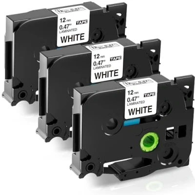 Imagen de 3x Fimax tze 231 12mm 0.47 Negro sobre Blanco Reemplazo Brother P touch Label Tape TZe231 TZ231, para PT H100LB P300BT 1010 GL H105 H100R H108GT PTH107B