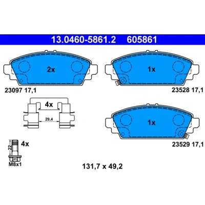 Imagen de ATE 13.0460 5861.2 Juego de pastillas freno con avisador acústico desgaste tornillos pinza accesorios HONDA: CIVIC 7 Hatchback