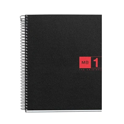 Imagen de Miquelrius Cuaderno Notebook The Original, Tamaño A5, 80 Hojas de 70 g/m² y 1 Franja Color, Rayado Cuadrícula 5 mm, 2 Taladros, Cubierta Polipropileno, Color Negro/Rojo