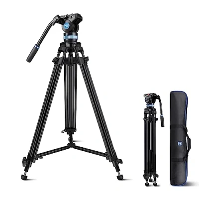 Imagen de SIRUI 155cm Vídeo Trípode, Trípode de para Cámara con Cabezal Fluido, Aluminio Viaje Duradero Videocámara, Giro Flexible 360 e Inclin +90/ 75, Carga Máxima 10KG AM 15S