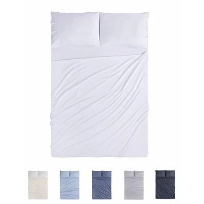 Imagen de Todocama Juego de Sábanas 4 Piezas 4002 Sábana Bajera Ajustable Encimera Dos Fundas Almohada 50x80cm (Cama 90x190/200 cm, Blanco)