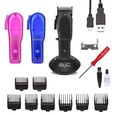 Imagen de Cortapelos Hombre Profesional Stylecraft Reberl de Gamma Più, Cortadora Pelo con Motor Rotativo, Palanca Ajuste, 2 Horas Autonomía Sin Cable, 3 Carcasas, 8 Peines, Soporte Cuchilla