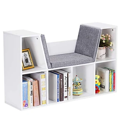 Imagen de COSTWAY Librería Banco Zapatero con Cojín 102,5x30x63,5 cm Estantería de Madera Multiusos Estante Asiento