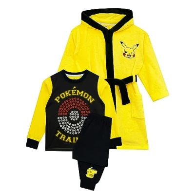 Imagen de Pokémon Bata Conjunto de Pijamas Pikachu para Niños Mercancía Oficial Amarillo 7 8 Años