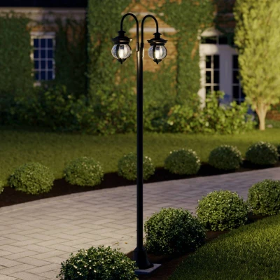 Imagen de Farola exterior &#039;Farley&#039; en Negro hecho de Metal (2 llamas, E27) Lindby candelabro, lámpara para