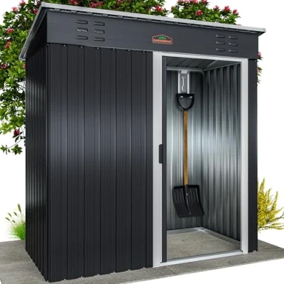Imagen de GARDEBRUK® Cobertizo metálico Caseta de Jardin para Almacenamiento Herramientas 181x162x86 Antracida Puerta corrediza
