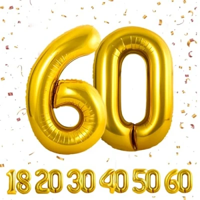 Imagen de Globos de cumpleaños 40 pulgadas decoración 60 años Globo inflable lámina Oro decoracion