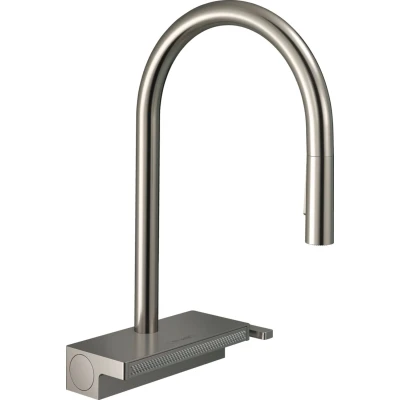 Imagen de Hansgrohe Aquno Select M81 Grifo monomando de cocina 170, ducha extraíble, 3 tipos chorro sin sBox, acabado acero inoxidable, 73837800