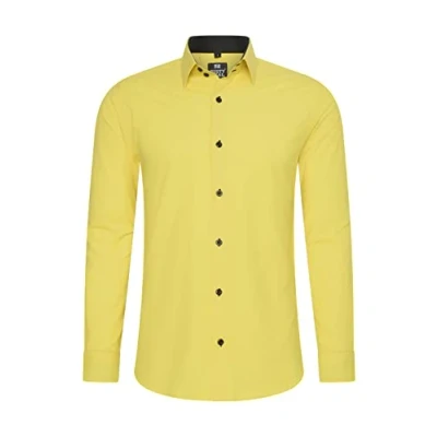 Imagen de Rusty Neal camisa de hombre corte ajustado manga larga elástica en contraste negocios ocio, amarillo, S