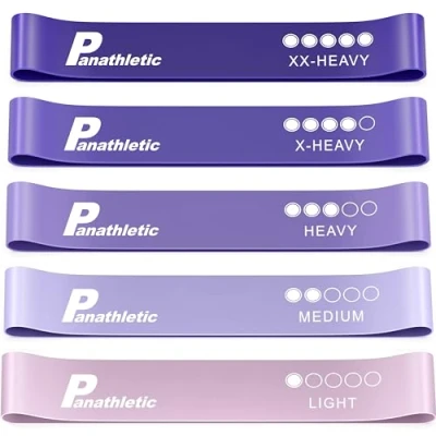 Imagen de Panathletic Bandas Elasticas Fitness, Set de 5 Gomas Niveles Resistencia, Guía Ejercicios, eBook en Español y Bolsa 5X Banda musculacion, Cintas para gluteos, Goma Elastica, Elasticos