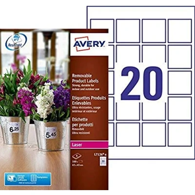 Imagen de Etichette prezzi in poliestere Avery 20 45x45 mm L7126 8 (conf.8)