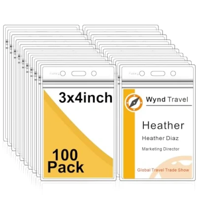 Imagen de Fushing Pack de 100 plástico transparente vertical Badge titulares, nombre Tag titulares la tarjeta