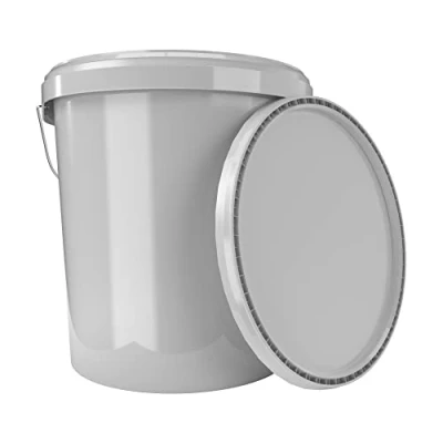 Imagen de cubo con tapa de 16 litros, color gris, apto para alimentos, hermético y estable, vacío asa cierre, química, pared, pintura, detergente, adhesivos en polvo