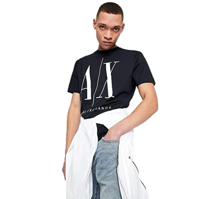 Imagen de Armani Exchange Corte Regular Pima Cotton Large Logo tee Camiseta, Azul Oscuro, S para Hombre