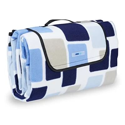 Imagen de Relaxdays Manta Picnic XXL, 200x200 cm, Suelo Camping, Termoaislante, Esterilla Playa Plegable, con Asa, Azul y Beige