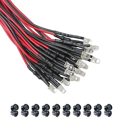Imagen de KeeYees 20Pcs 3mm 12V DC Pre Wired LED Diodos Emisores de Luz Lámpara (Blanco) + Plástico Soporte Clip Montaje