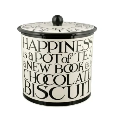 Imagen de Emma Bridgewater Barril de galletas Toast &amp; Marmalade Lata almacenamiento decorativa con tipografía en blanco y negro Mantiene las frescas elegantes