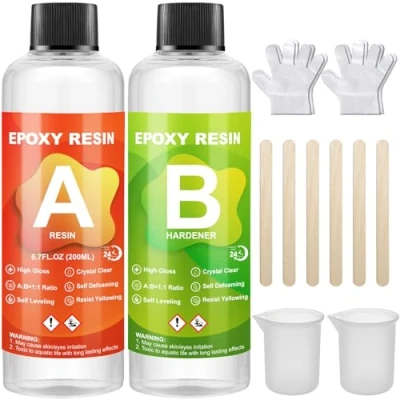 Imagen de JIDJIX Kit Resina Epoxi Transparente 400ML, Cristalina Epoxi, Relación de 1:1 para Manualidades, Madera, Fabricación Joyas, Bricolaje
