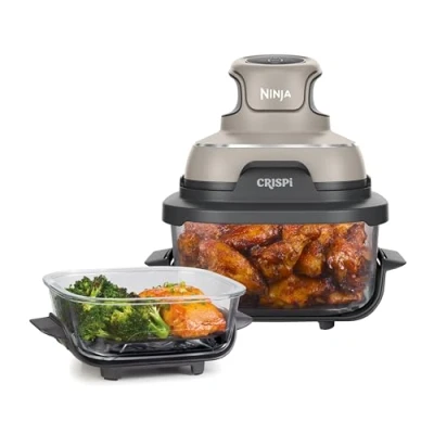 Imagen de Ninja CRISPi Freidora de aire portátil, 3,8 l, 4 en 1, freír con aire, asar, mantener caliente y gratinar, compacta, incluye 2 recipientes vidrio extraíbles tapas, 1700 W, piedra, FN101EUST