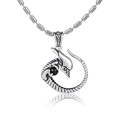 Imagen de DonDon Collar para hombre de 55 cm con colgante alienígena acero inoxidable piedra negra Se entrega en bolsa terciopelo