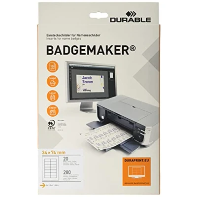 Imagen de Durable 142502 Insignias de inserción Badgemaker, 280 insignias, 34 x 74 mm, blancas