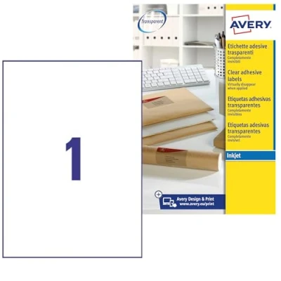 Imagen de Avery España J8567 25 Pack de folios etiquetas transparentes, 210 x 297 mm, transparente