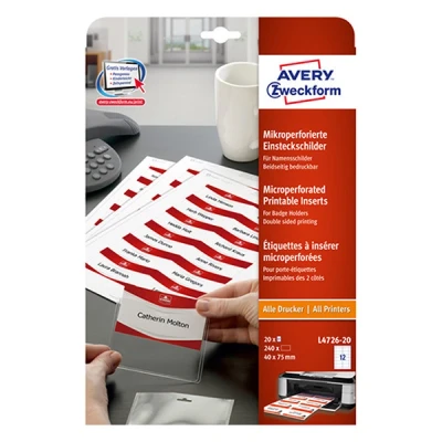 Imagen de Avery L4727 20 Tarjetas para fundas de identificacin (40 x 75 mm)
