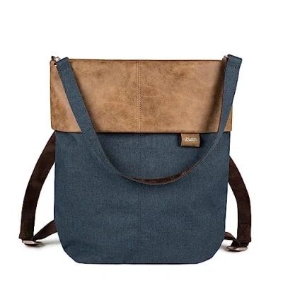 Imagen de Zwei Olli OR12 Daypack Bolso de mano (7 litros, impermeable, piel sintética, buen interior con compartimento acolchado para portátil, cremallera, mochila y bandolera, 2 en 1), azul, 34 x 33 14 cm,