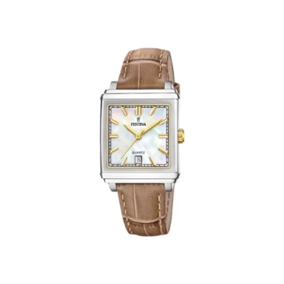 Imagen de Festina Reloj Mujer F20682/4 On The Square Caja de Acero Inoxidable 316l Plateado Correa Cuero Marrón