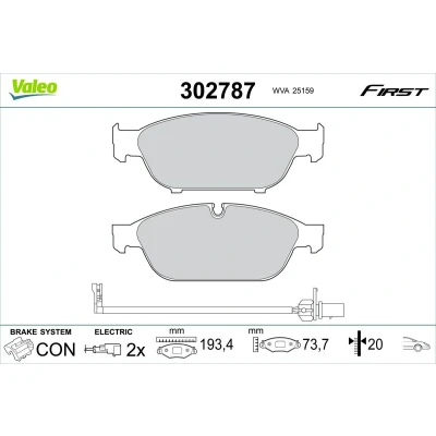 Imagen de VALEO 302787 Juego de pastillas freno Eje delantero con contacto avisador desgaste sin tornillos, Chapa antichirridos AUDI: A6 C7 Avant