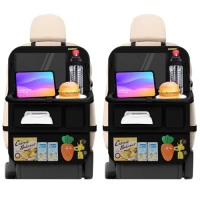 Imagen de Einesin Organizador Asiento Coche, Protector Coche Respaldo, Niños, con Comedor Poseedor Bandeja, Sostenedor de Tablet Bolsillo(2 piezas)