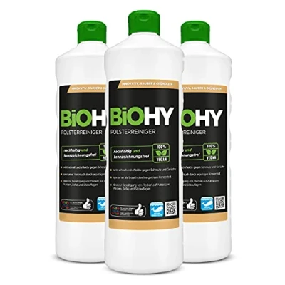 Imagen de BiOHY Limpiador tapicerías (3 botellas de 1 litro) Ideal para asientos coche, sofás, colchones, etc. También es adecuado las lavadoras (Polsterreiniger)