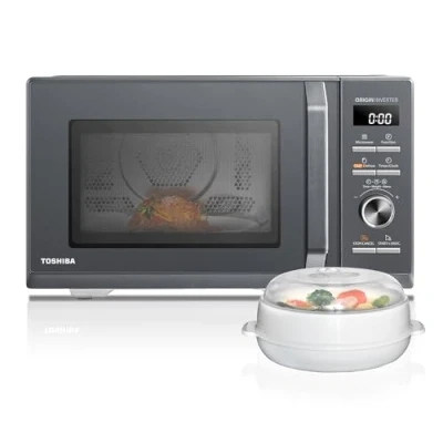 Imagen de Toshiba Horno microondas 26L aire caliente combinado, 6 en 1 900 W con cocina de vapor gris Morandi, programas 10 niveles potencia, menús automáticos, MW3 AC26PFI(MG)