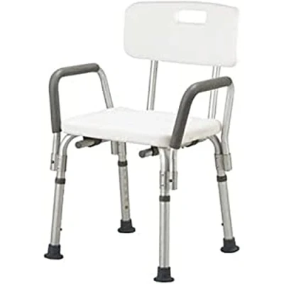 Imagen de QUIRUMED silla de baño con respaldo y reposabrazos, ducha, Ortopédica, Altura regulable, conteras antideslizantes, para mayores, minusválidos