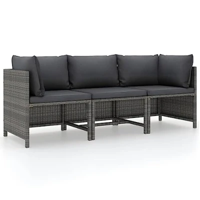 Imagen de vidaXL Sofá de Jardín 3 Plazas con Cojines Mobiliario Muebles Exterior Patio Terraza Hogar Silla Asiento Suave Estable Ratán Sintético Gris
