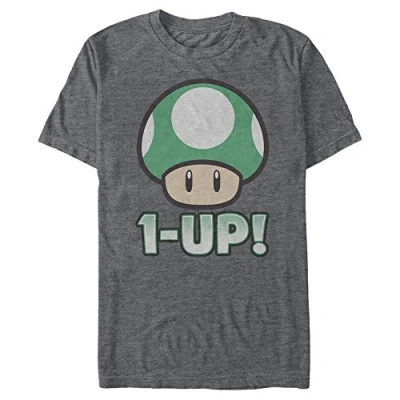 Imagen de Nintendo Mario 1 up Mushroom Camiseta, Gris, XL para Hombre