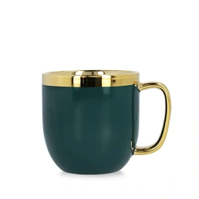 Imagen de HOMLA Sinnes Taza con adornos dorados (0,28 L, porcelana, pintada a mano, esmeralda y dorada)