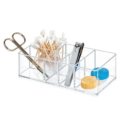 Imagen de iDesign Med Caja medicamentos botiquín, pequeño Almacenamiento de plástico con 7 Compartimentos, práctico Organizador Maquillaje para Accesorios baño, Transparente, 7.1&quot; x 3.1&quot; 5.1&quot;