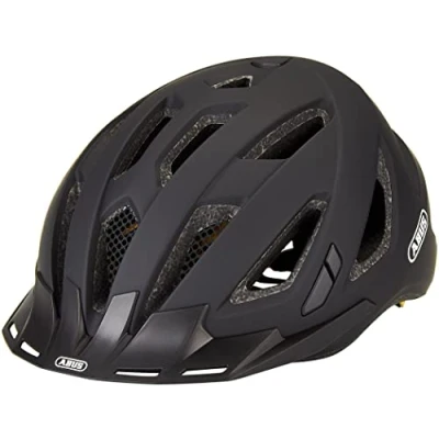 Imagen de ABUS casco urbano Urban I 3.0 MIPS de bicicleta con luz trasera, visera y cierre magnético para el tráfico hombres mujeres negro mate, M