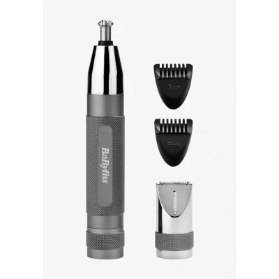 Imagen de BaByliss E116E Super X Metal Recortadora para nariz, orejas y cejas, peines guía de 3 mm 5 lavables, cuchilla biselada, corte sin tirones, cuidado masculino, rendimiento profesional